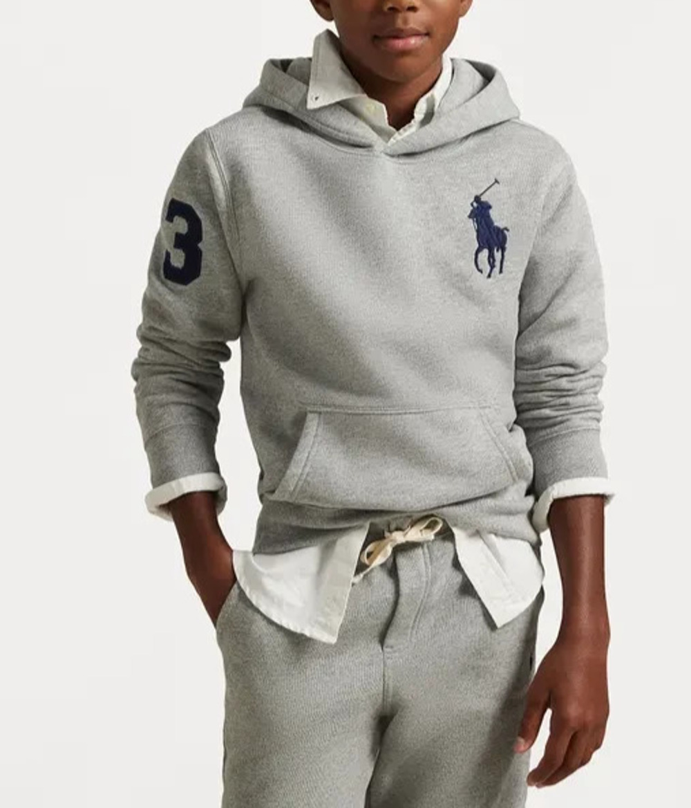 Polo Ralph Lauren Hoodie Boys 14-16 Heather Gray Fleece Pullover Casual A010638